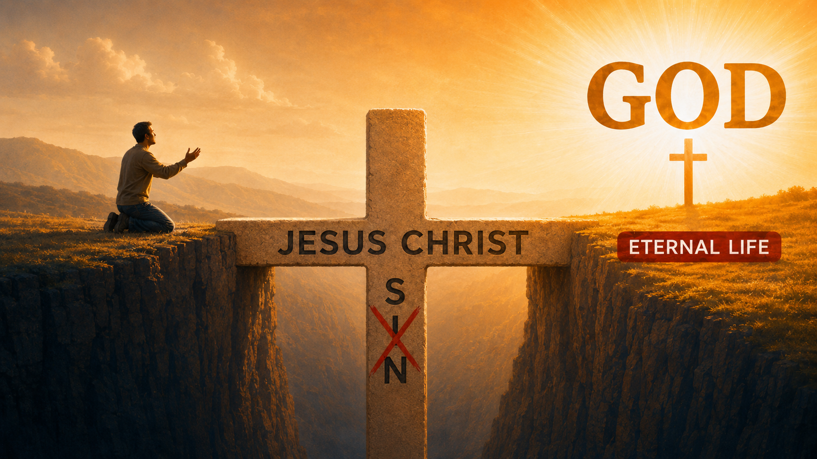 A Gospel diagram showing a person receiving eternal life by trusting in Jesus Christ.